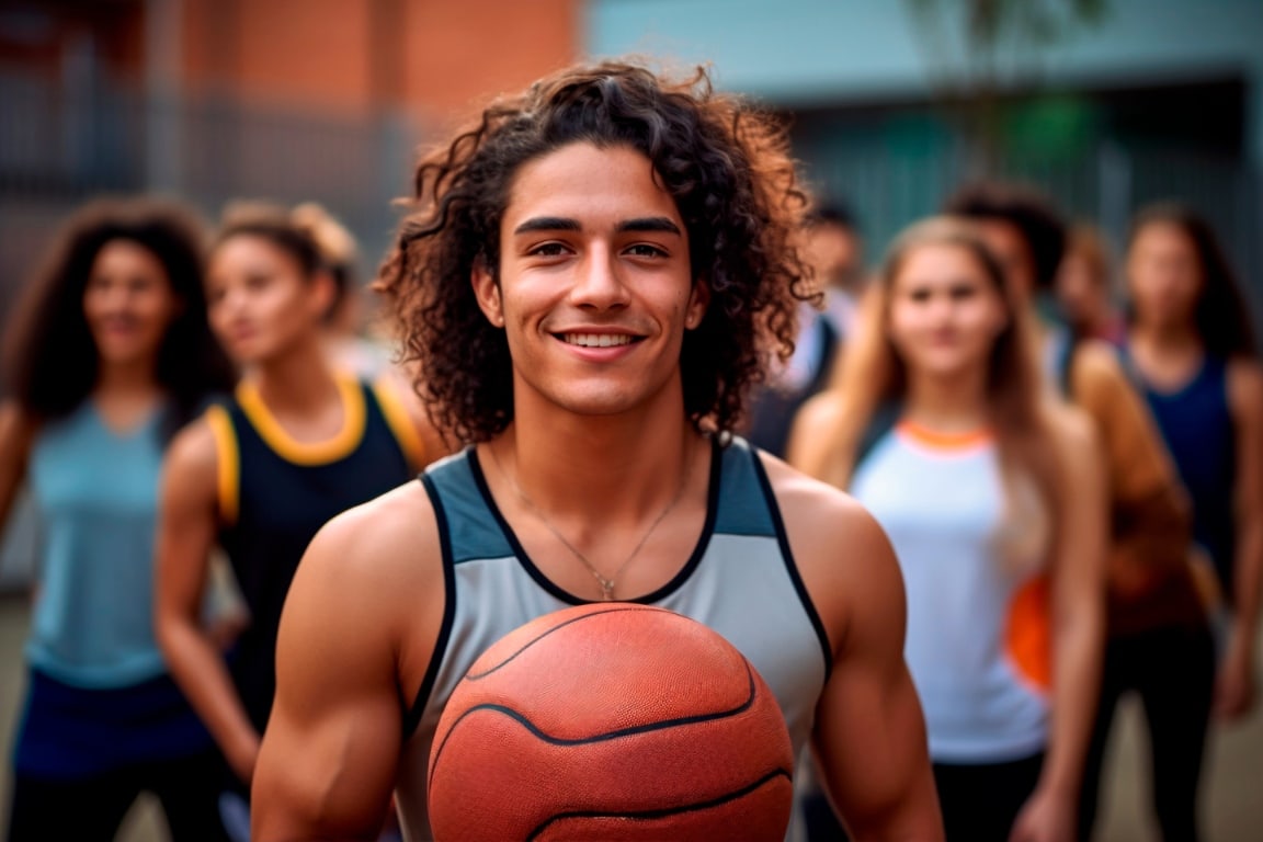 young man smiling with basketball